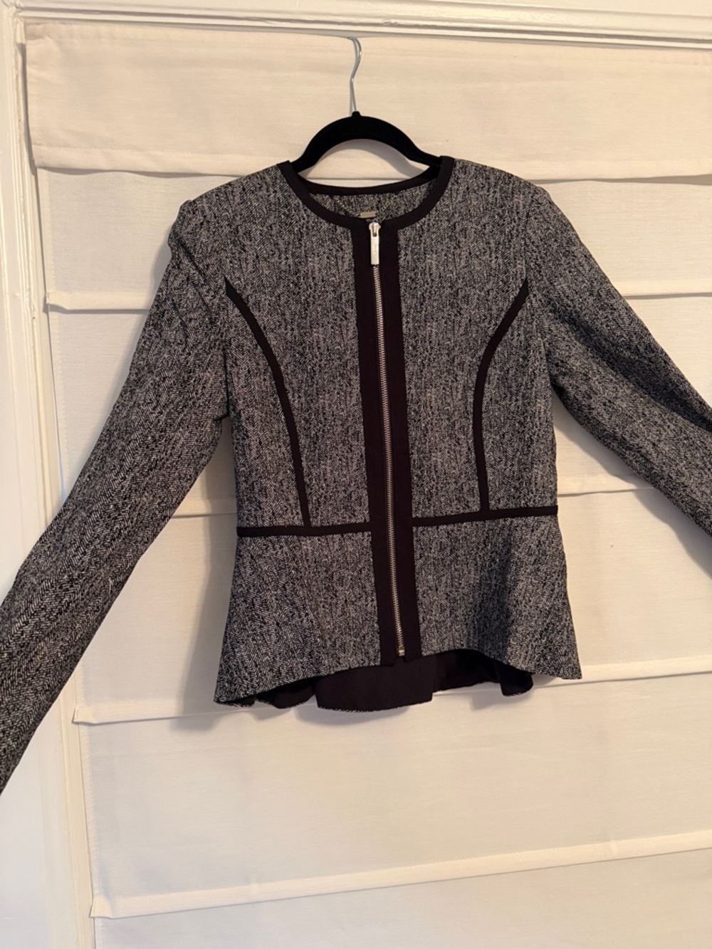 DKNY Black and Gray Tweed Zip-Front Jacket